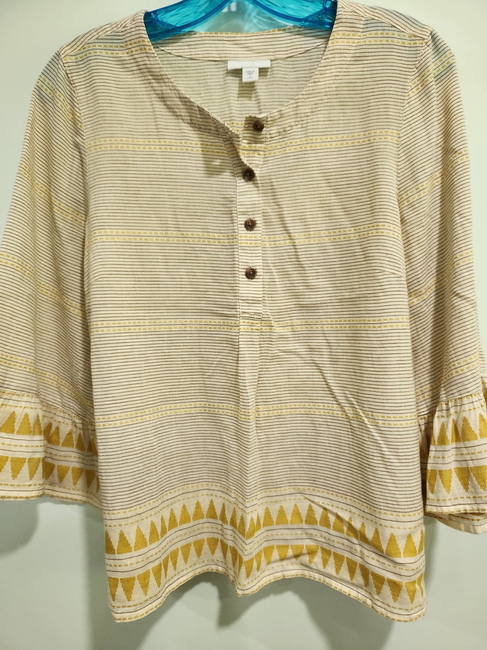 J. Jill Cream and Mustard Stripe Border Print Blouse